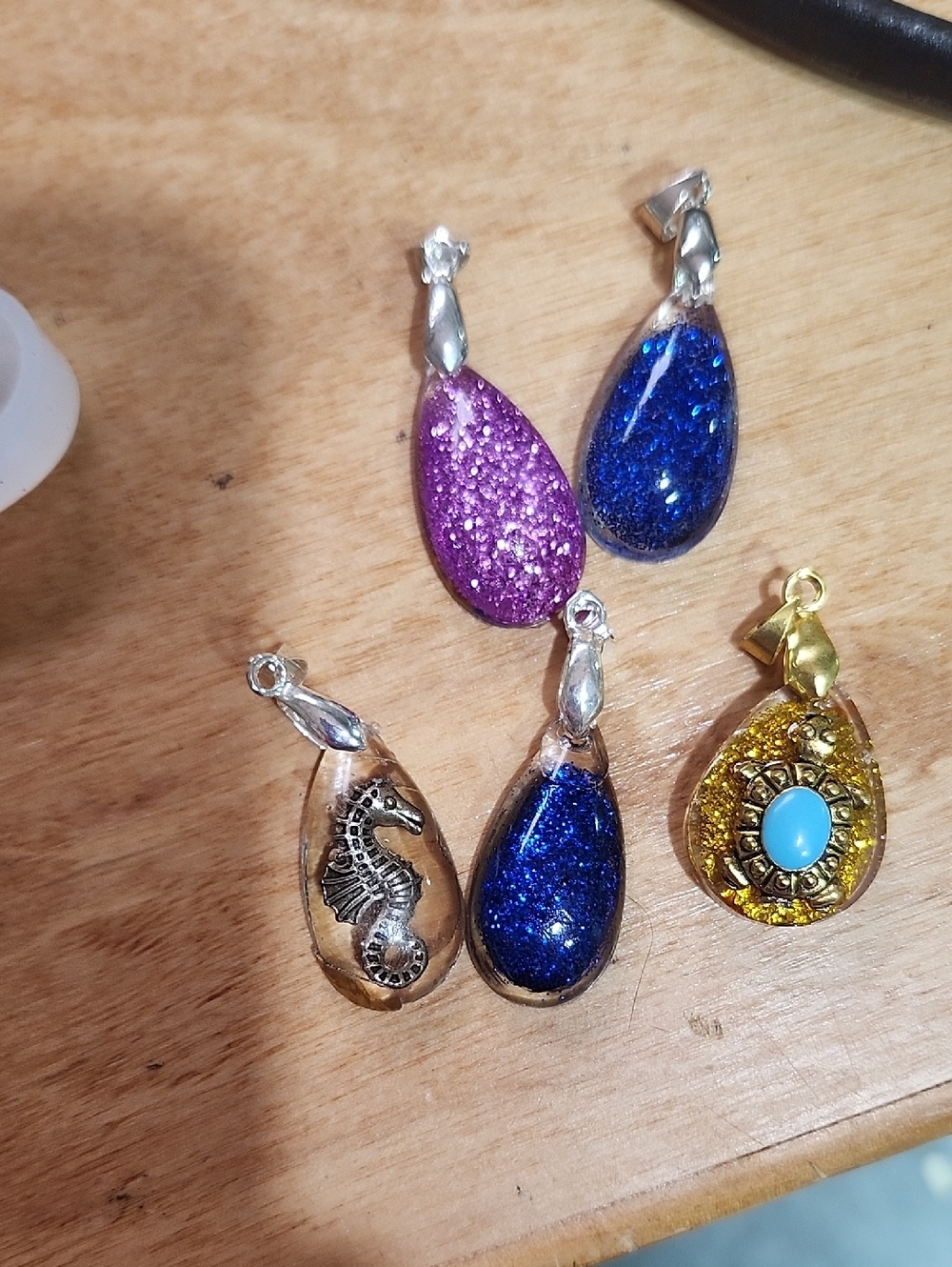 Handmade Teardrop Resin Pendant - Blue, Purple, Gold